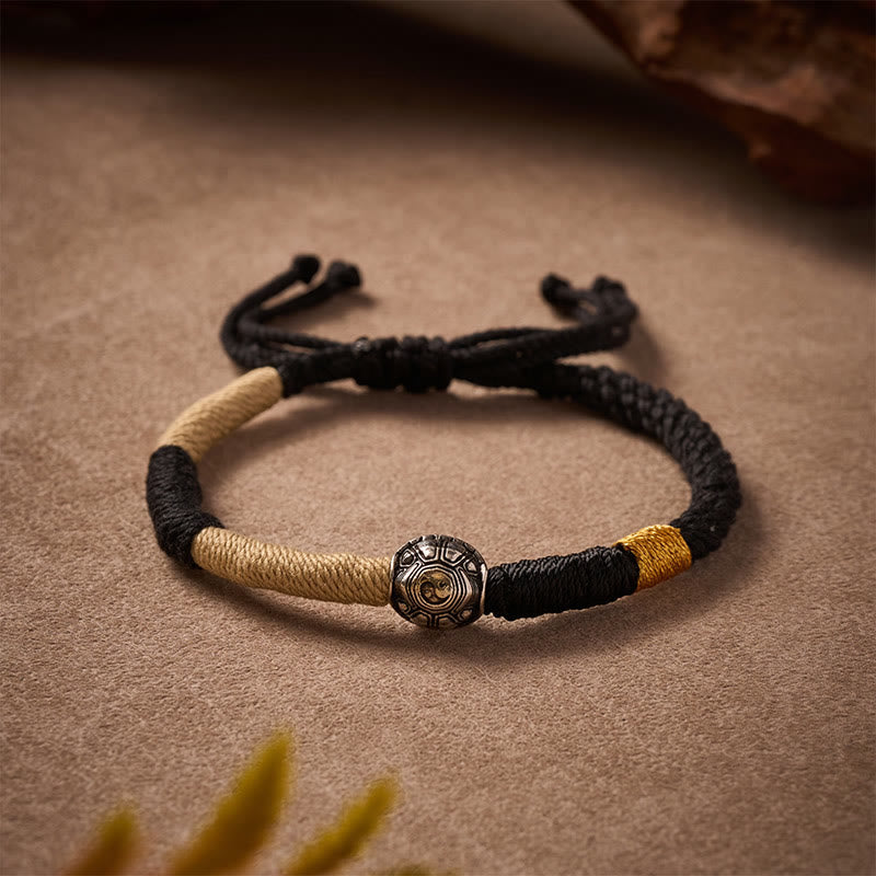 Buddha Stones Messing Yinyang Schildpad Zwarte Koord Handgeweven Armband - Schildpad (Wijsheid ♥ Uithoudingsvermogen) - image 0