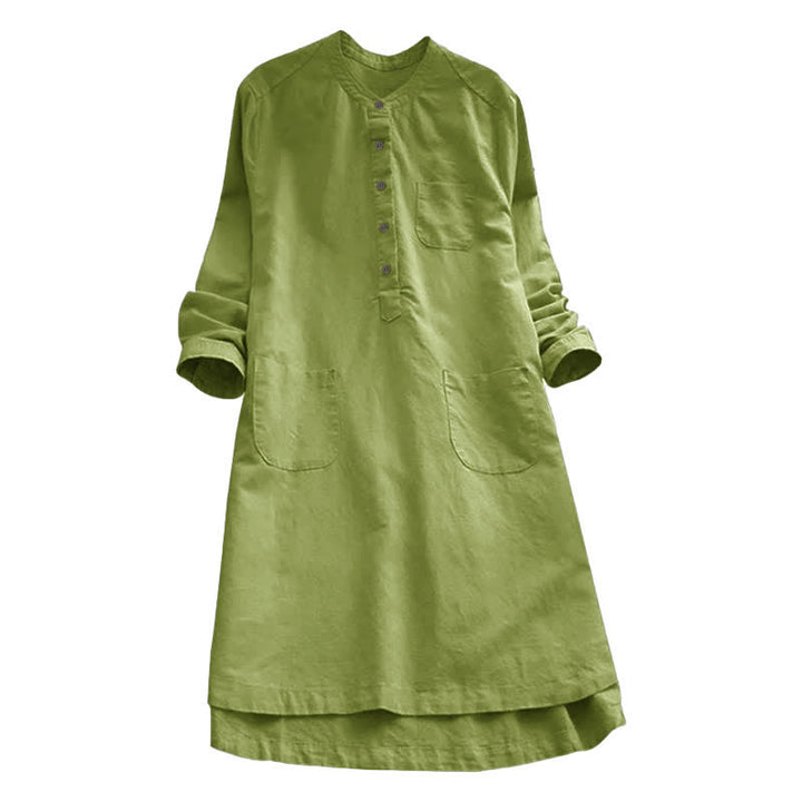 Buddha Stones Damesblouse met Lange mouw, effen knoopsluiting en Zakken - image 10