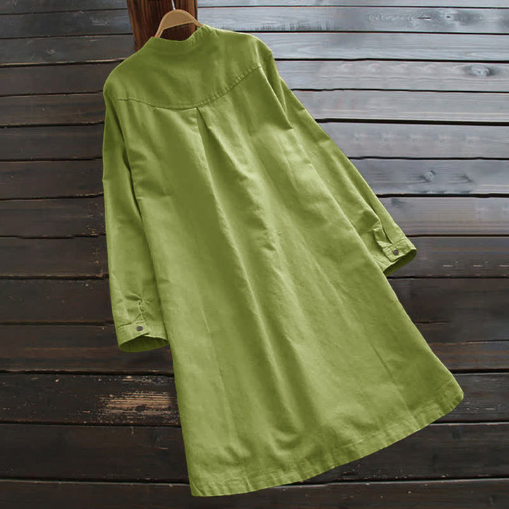 Buddha Stones Damesblouse met Lange mouw, effen knoopsluiting en Zakken - image 9
