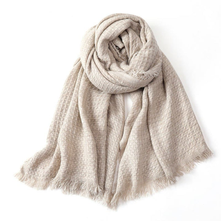 Buddha Stones Herfst/Winter Gestructureerde Kwastjes Comfortabele Wikkelsjaal voor Heren - Beige - image 12