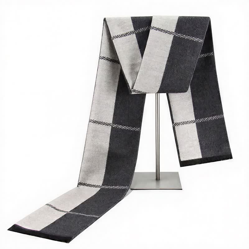 Buddha Stones Herfst/Winter Urban Stripe Kwastjes Warme Wikkelsjaal Heren - Witte rook - image 16