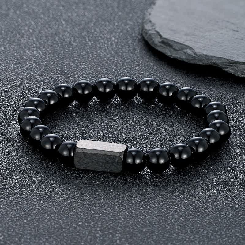 Buddha Stones Armband van titanium en staal met zwarte goudstenen - Zwarte onyx (Bescherming ♥ Kracht) - 8mm - image 13