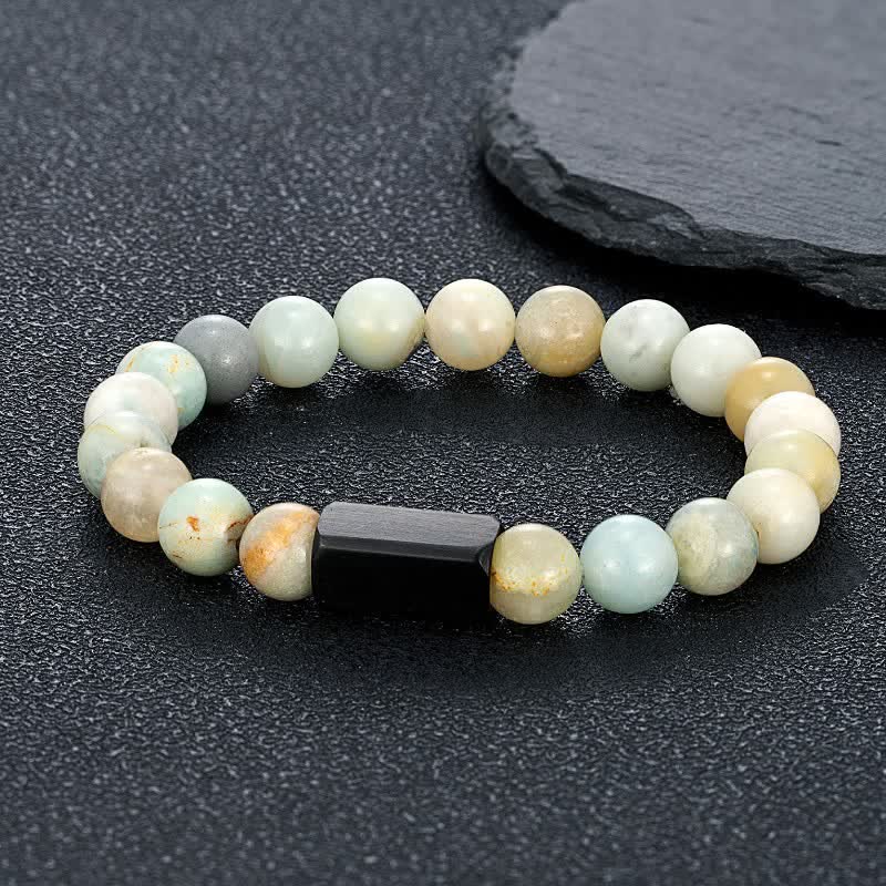 Buddha Stones Armband van titanium en staal met zwarte goudstenen - Amazoniet (Waarheid ♥ Communicatie) - 8mm - image 4