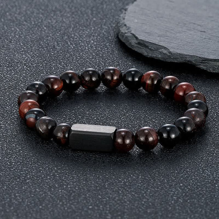 Buddha Stones Armband van titanium en staal met zwarte goudstenen - Rode tijgeroog (Passie ♥ Energie) - 8mm - image 9