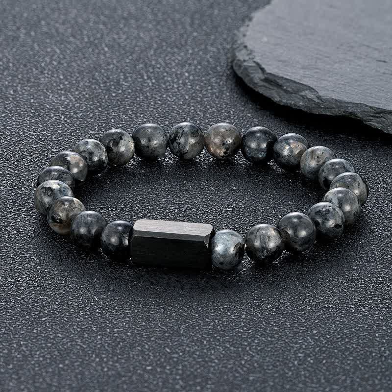 Buddha Stones Armband van titanium en staal met zwarte goudstenen - Zwarte glittersteen (Bescherming ♥ Aarding) - 8mm - image 0