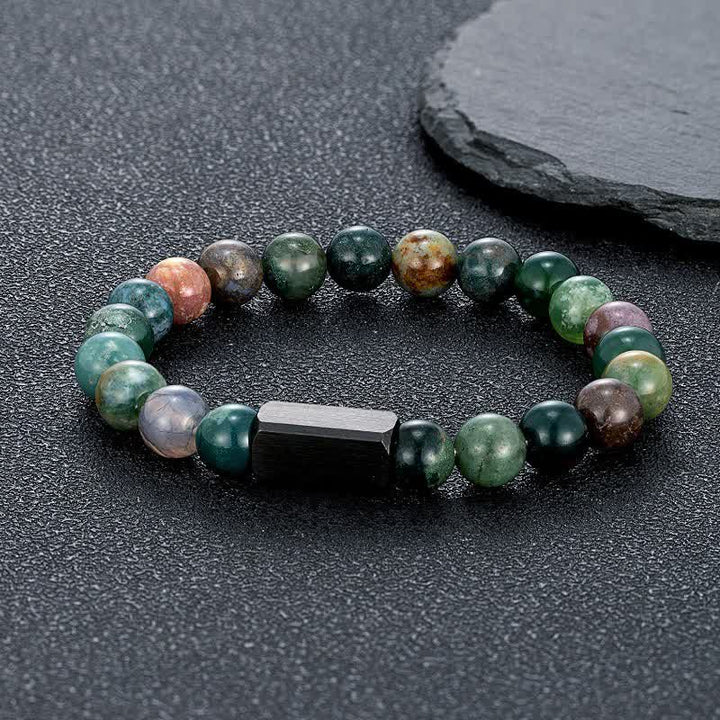 Buddha Stones Armband van titanium en staal met zwarte goudstenen - Indiase agaat (Bescherming ♥ Balans) - 8mm - image 2