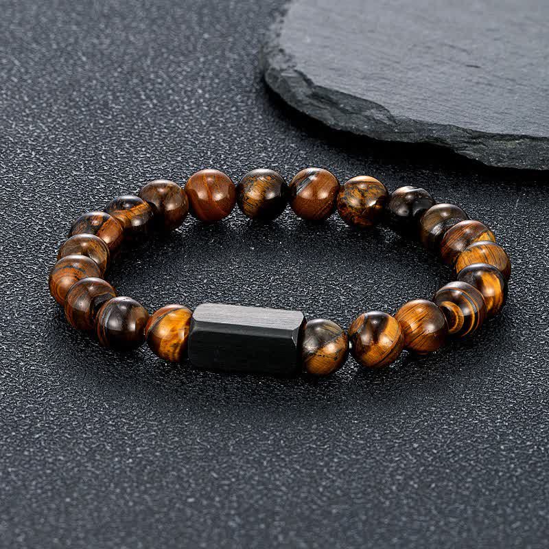 Buddha Stones Armband van titanium en staal met zwarte goudstenen - Tijgeroog (Zelfvertrouwen ♥ Focus) - 8mm - image 11