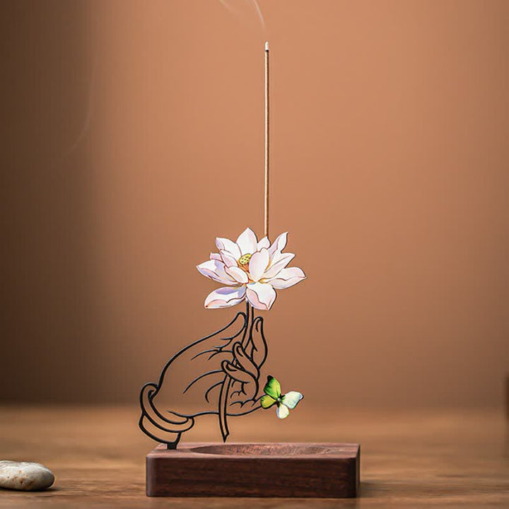 Buddha Stones Hand Lotus Vlinder Verlichting Rechtopstaande Wierook - Roze - image 0