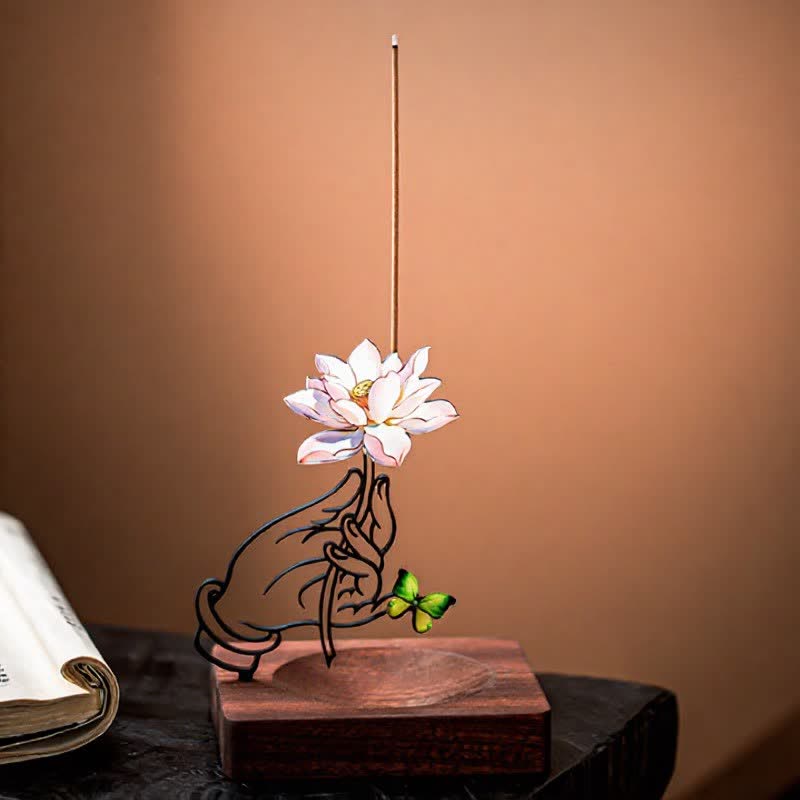 Buddha Stones Hand Lotus Vlinder Verlichting Rechtopstaande Wierook - image 1