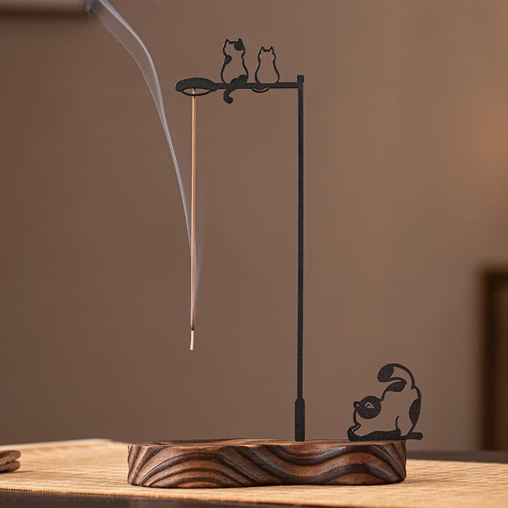 Buddha Stones Houten Wierook met kattensilhouet voor meditatie - Katten - image 0