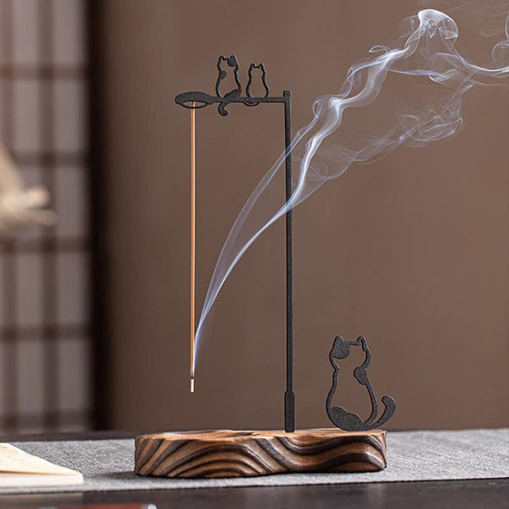 Buddha Stones Houten Wierook met kattensilhouet voor meditatie - image 1