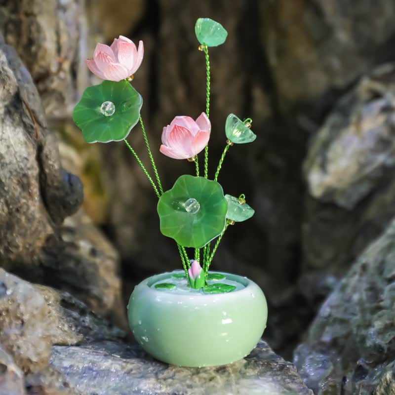 Buddha Stones Hars Lotus Purity Traanvormige Geurpot Mindfulness woondecoratie - Groente - Twee lotusbloemen - image 0