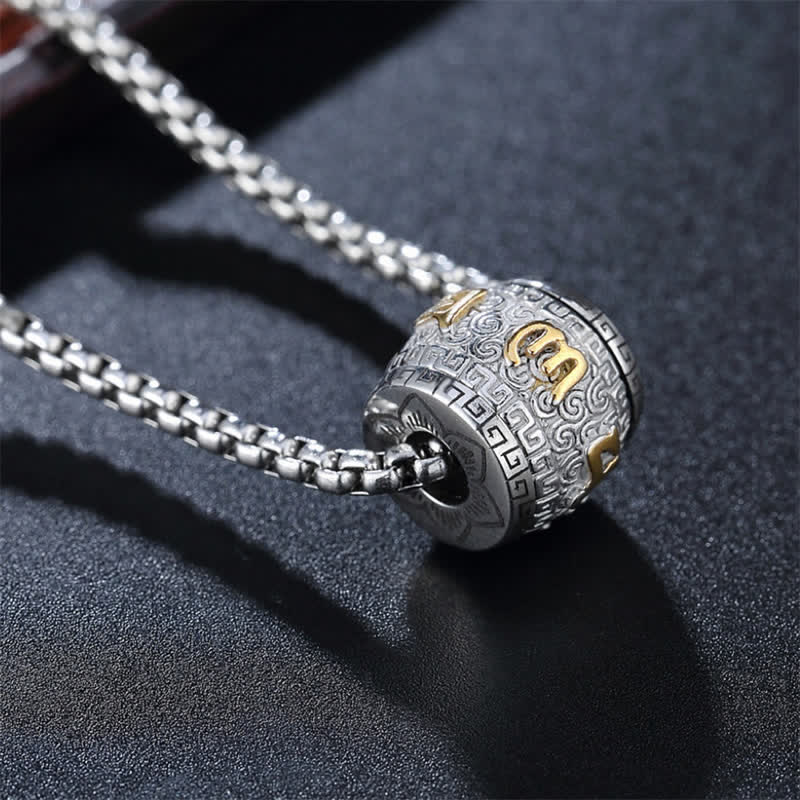 Buddha Stones Ketting met roterende cilinder, gegraveerd met Om Mani Padme Hum titaniumstaal, voor bescherming. - image 0