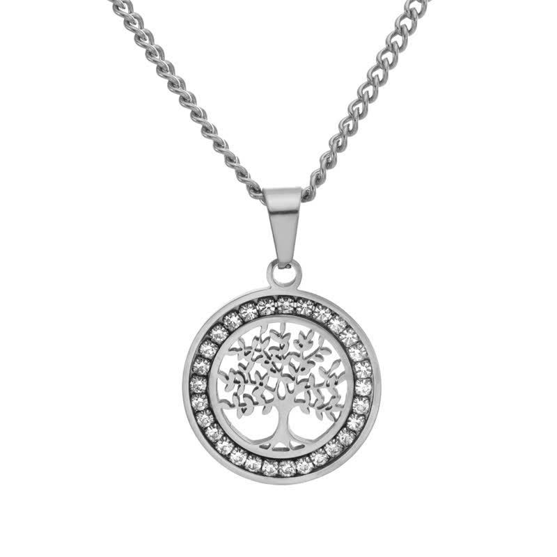 Buddha Stones Ronde Ketting met levensboommotief van titaniumstaal. - Zilver - image 1