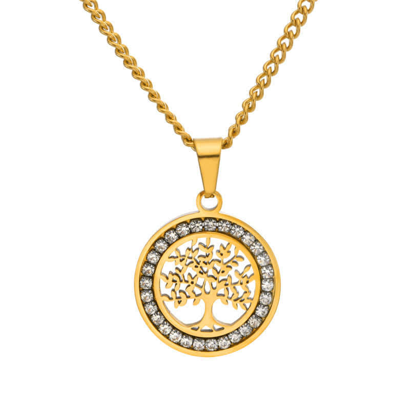 Buddha Stones Ronde Ketting met levensboommotief van titaniumstaal. - Gouden - image 7