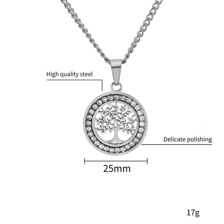 Buddha Stones Ronde Ketting met levensboommotief van titaniumstaal. - image 3
