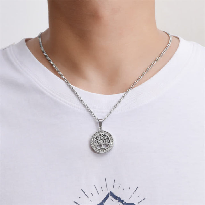 Buddha Stones Ronde Ketting met levensboommotief van titaniumstaal. - image 2