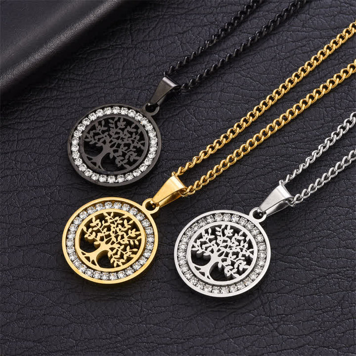 Buddha Stones Ronde Ketting met levensboommotief van titaniumstaal. - image 8