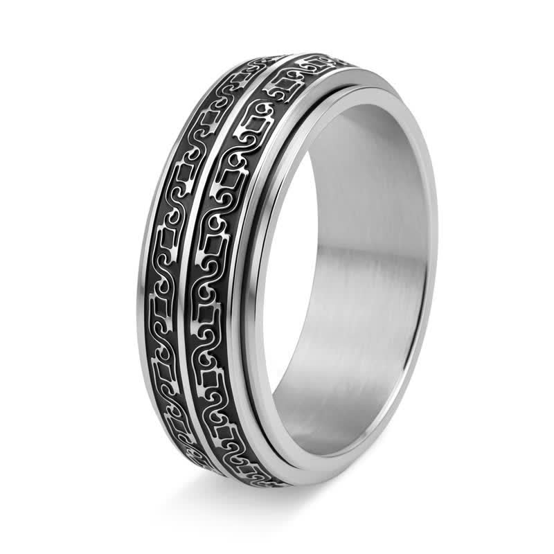 Buddha Stones Roterende Ring van titaniumstaal met krulpatroon - Zilver - VS13 - image 1