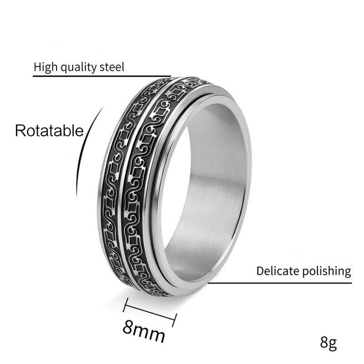 Buddha Stones Roterende Ring van titaniumstaal met krulpatroon - image 3