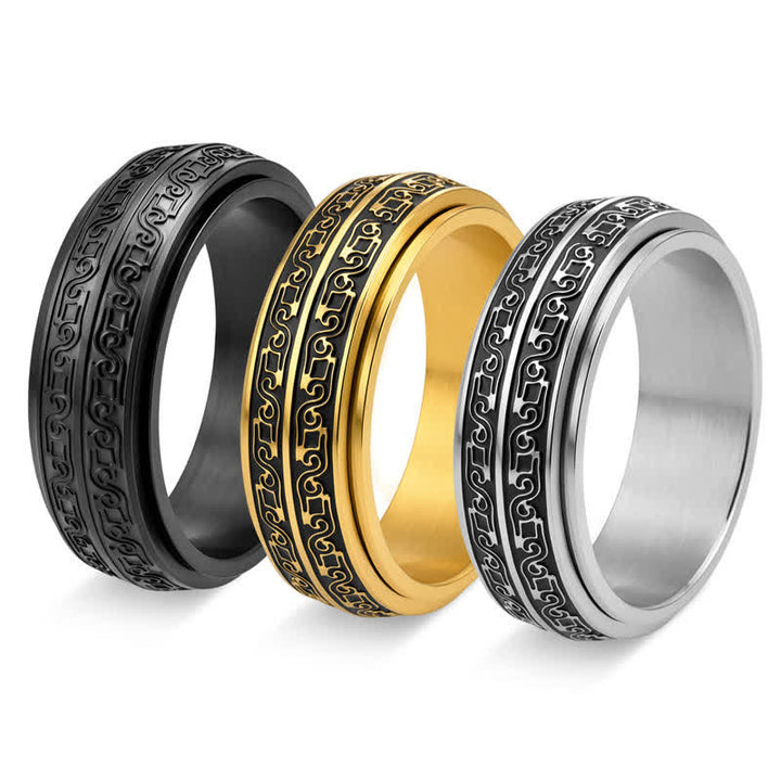 Buddha Stones Roterende Ring van titaniumstaal met krulpatroon - image 0