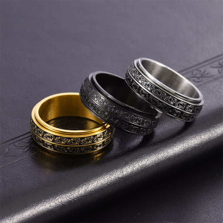 Buddha Stones Roterende Ring van titaniumstaal met krulpatroon - image 7