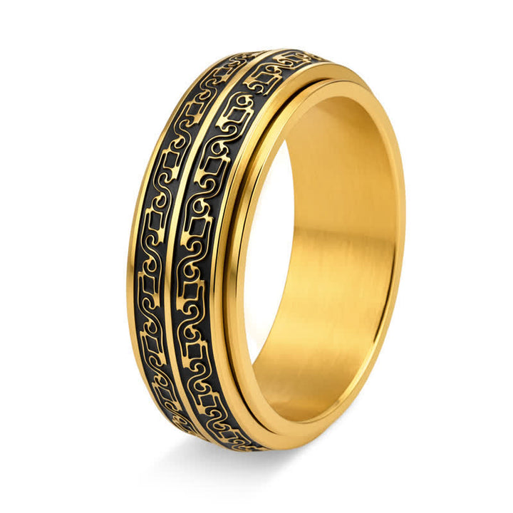 Buddha Stones Roterende Ring van titaniumstaal met krulpatroon - Goud - VS13 - image 5