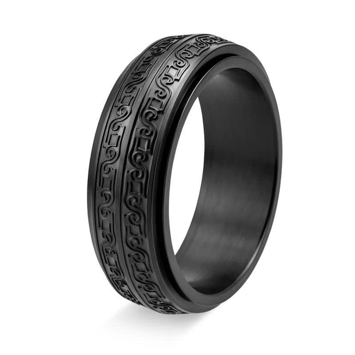 Buddha Stones Roterende Ring van titaniumstaal met krulpatroon - Zwart - VS13 - image 6
