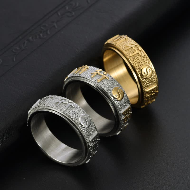 Buddha Stones Titanium stalen Yin Yang Bagua balans roterende Ring - image 9