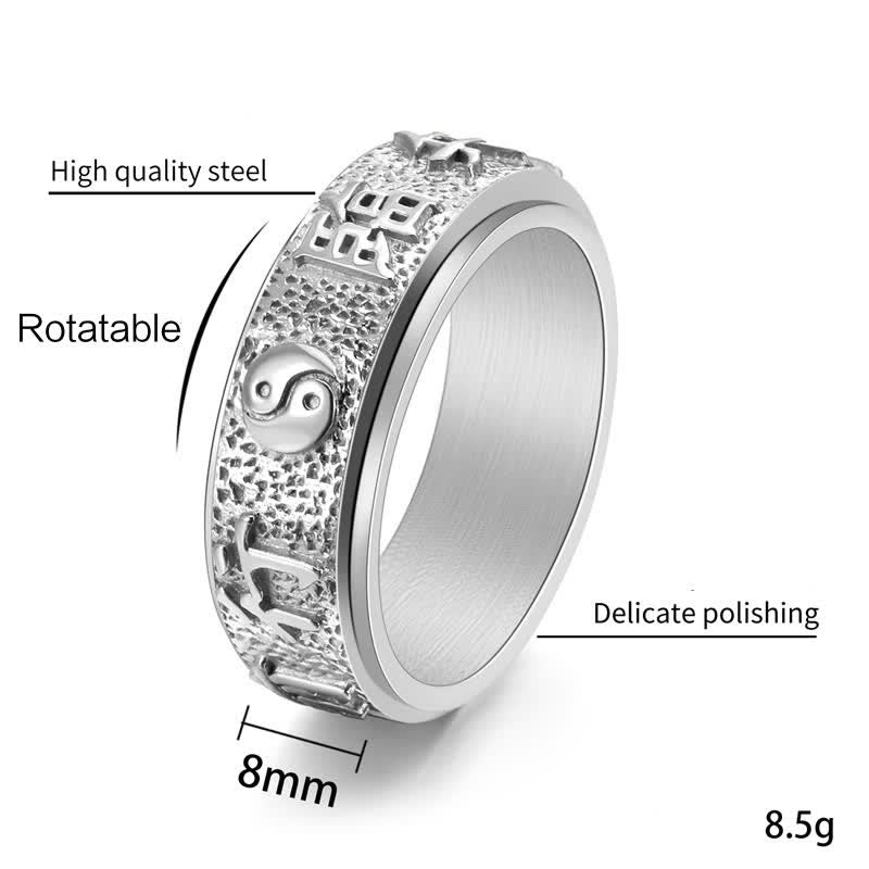 Buddha Stones Titanium stalen Yin Yang Bagua balans roterende Ring - image 4