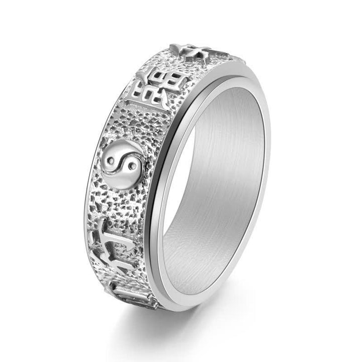 Buddha Stones Titanium stalen Yin Yang Bagua balans roterende Ring - Zilver - US12 - image 2