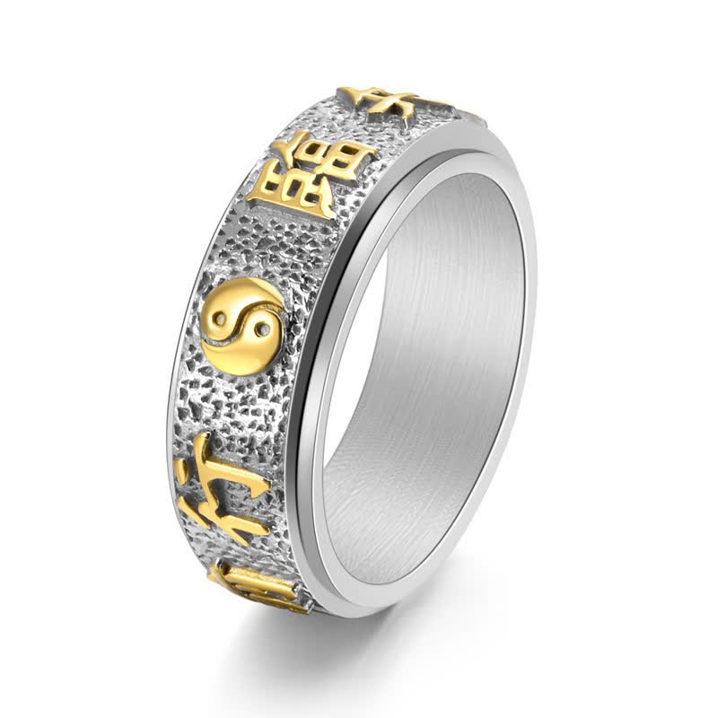 Buddha Stones Titanium stalen Yin Yang Bagua balans roterende Ring - Tweekleurig - US12 - image 0