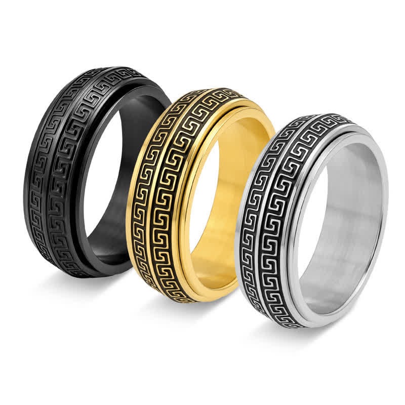 Buddha Stones Titanium stalen Griekse sleutel draaibare Ring - image 7