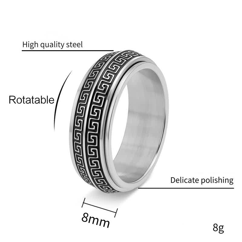 Buddha Stones Titanium stalen Griekse sleutel draaibare Ring - image 2