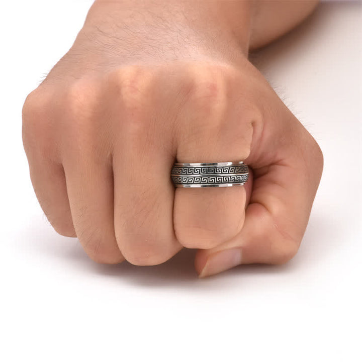 Buddha Stones Titanium stalen Griekse sleutel draaibare Ring - image 1