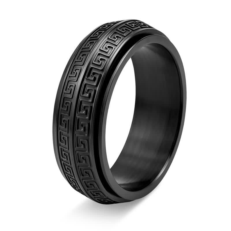 Buddha Stones Titanium stalen Griekse sleutel draaibare Ring - Zwart - VS13 - image 6
