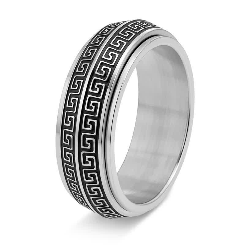 Buddha Stones Titanium stalen Griekse sleutel draaibare Ring - Zilver - VS13 - image 0