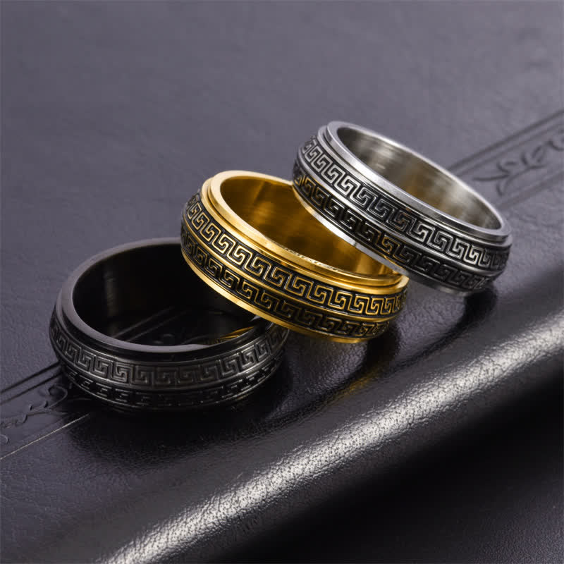Buddha Stones Titanium stalen Griekse sleutel draaibare Ring - image 9