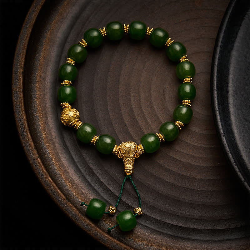 Buddha Stones Cyaan Jade Harmonie Armband met Gouden Accent - 9* 10mm cyaan jade - image 0