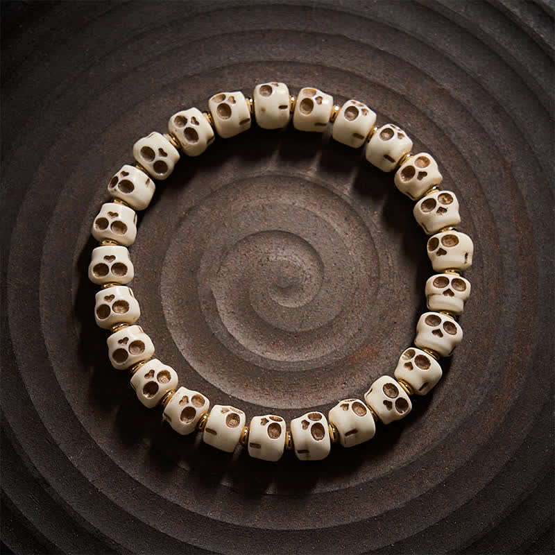 Buddha Stones Tibetaanse bottenkralen armband met schedelpatroon van de Heer van het Lijkenbos voor bescherming en moed . - image 1