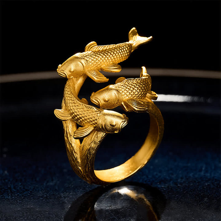 Buddha Stones Retro legering drie koivissen rijkdom open Ring - Drie koivissen (US7) - image 0