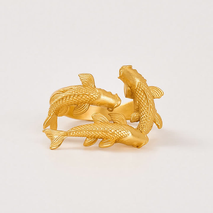 Buddha Stones Retro legering drie koivissen rijkdom open Ring - image 6