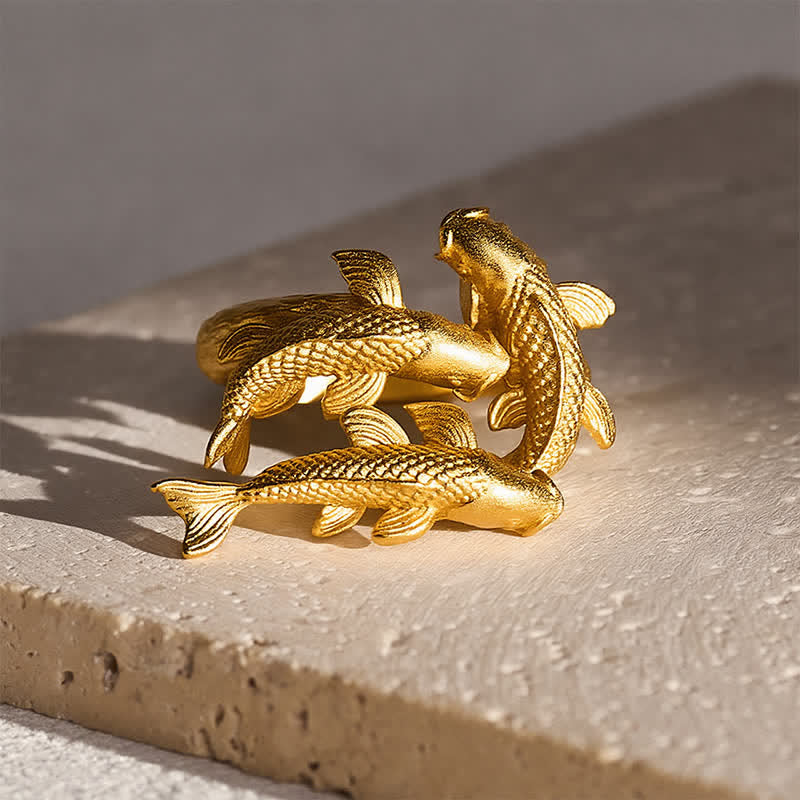 Buddha Stones Retro legering drie koivissen rijkdom open Ring - image 1