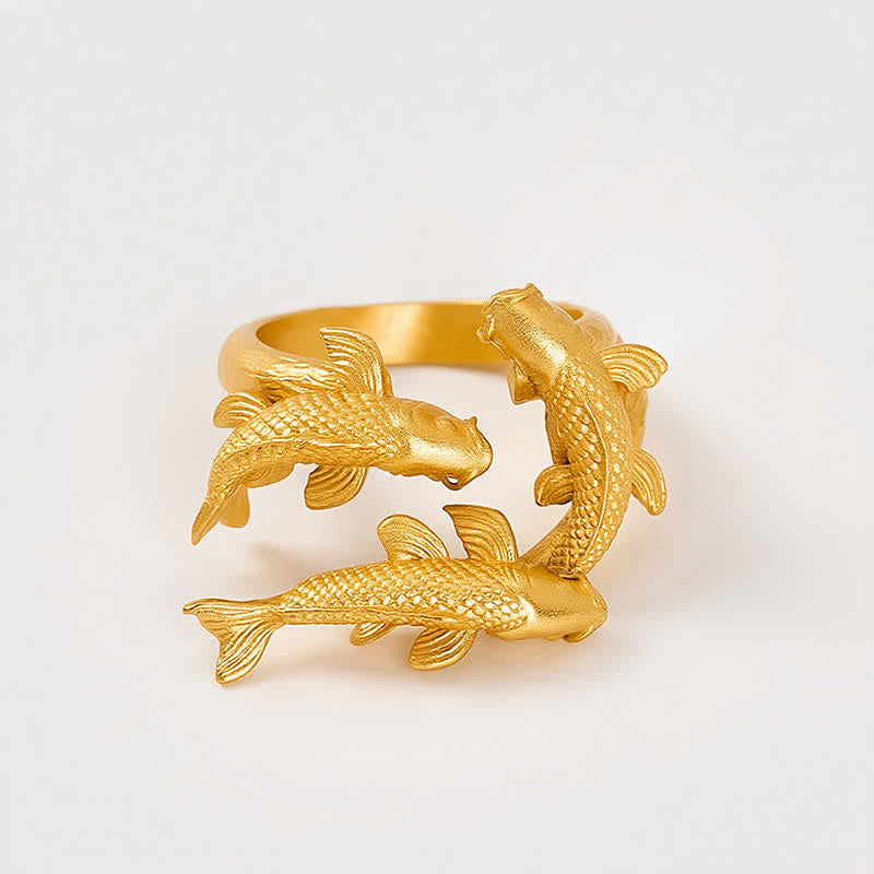 Buddha Stones Retro legering drie koivissen rijkdom open Ring - image 5