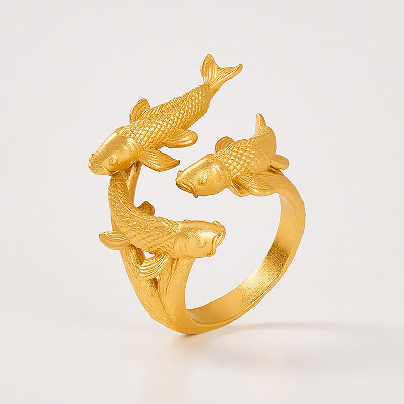 Buddha Stones Retro legering drie koivissen rijkdom open Ring - image 4