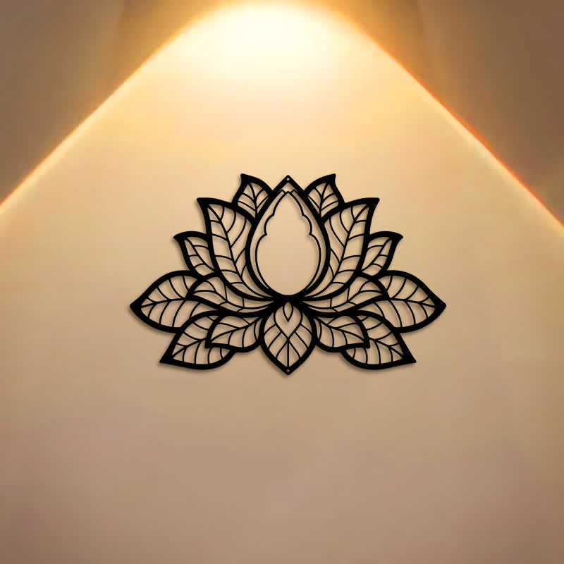 Buddha Stones Metalen Lotus Verlichting Silhouet IJzeren Wandkunst met betekenisvolle symbolen - image 0