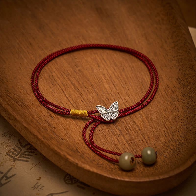 Buddha Stones Vintage Armband met gevlochten rode koord en vlindermotief, gemaakt van 925 sterling zilver. - image 1