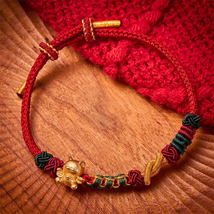 Buddha Stones Handgeweven Armband met gelukskatje en rode draad - Rode draad - image 4