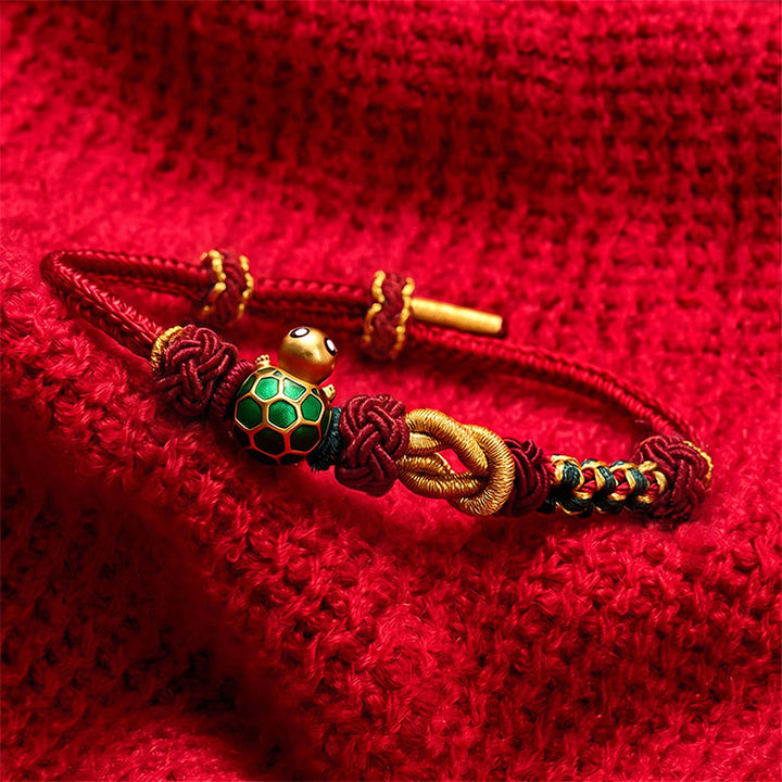 Buddha Stones Handgeweven koperen schildpad rode koord Armband - image 12