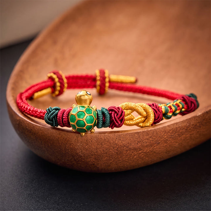 Buddha Stones Handgeweven koperen schildpad rode koord Armband - image 11